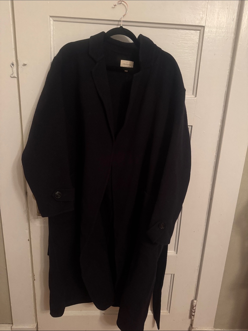 Sezane Black Trench Coat - Oversized Tailored Style